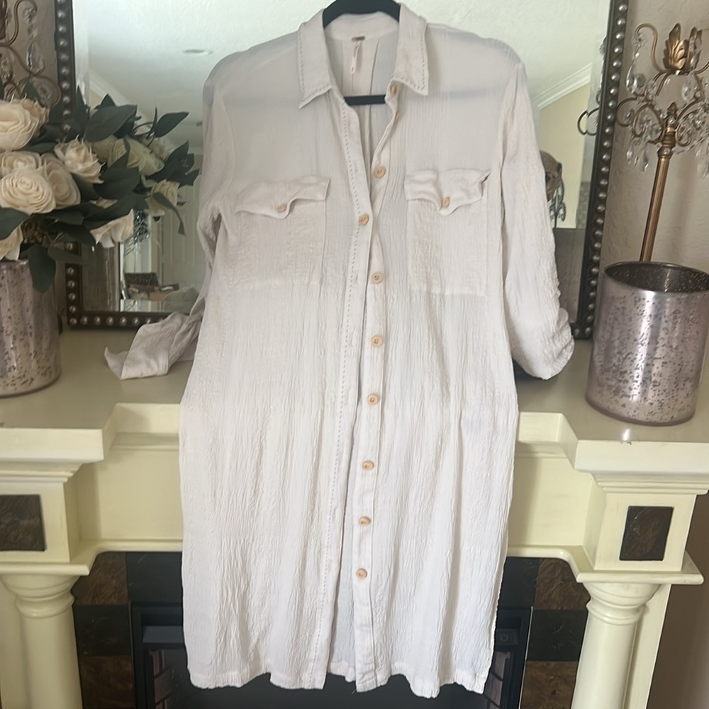 FREE PEOPLE Cream Button-Down Tunic Dress Cover-up